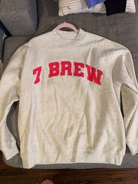 7 Brew Gray Crewneck Sweatshirt with Red '7 BREW' Logo